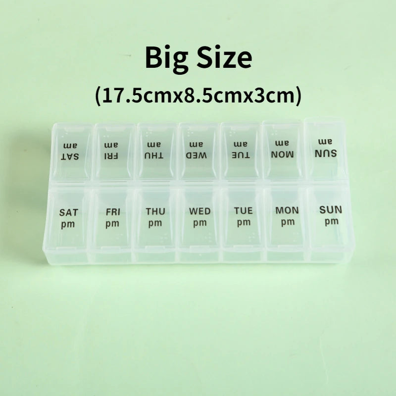Premium Weekly Travel Pill Organizer – 7-Day 14-Grid Medicine Storage Box for Tablets, Vitamins, Fish Oils, and Supplements
