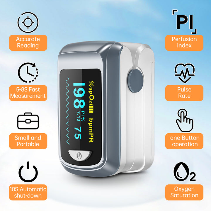 Premium Fingertip Pulse Oximeter – SPO2, Heart Rate, and Perfusion Index Monitor with OLED Display, Fast 8-Second Reading