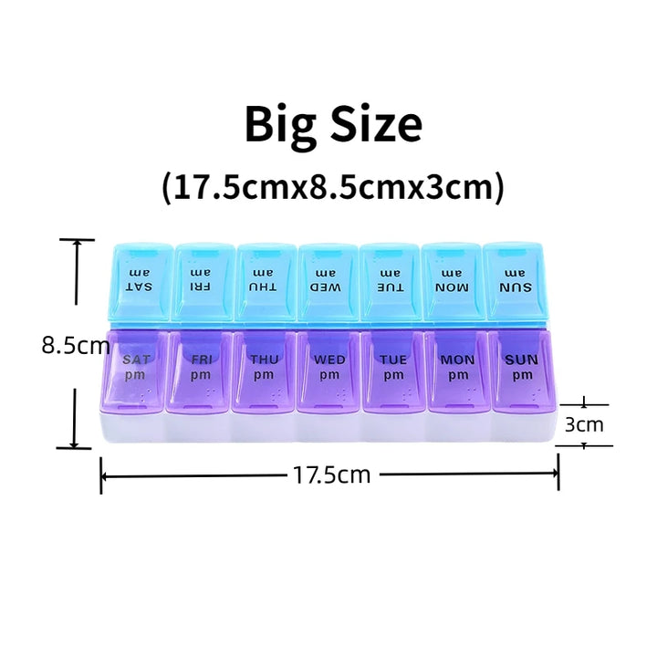 Premium Weekly Travel Pill Organizer – 7-Day 14-Grid Medicine Storage Box for Tablets, Vitamins, Fish Oils, and Supplements