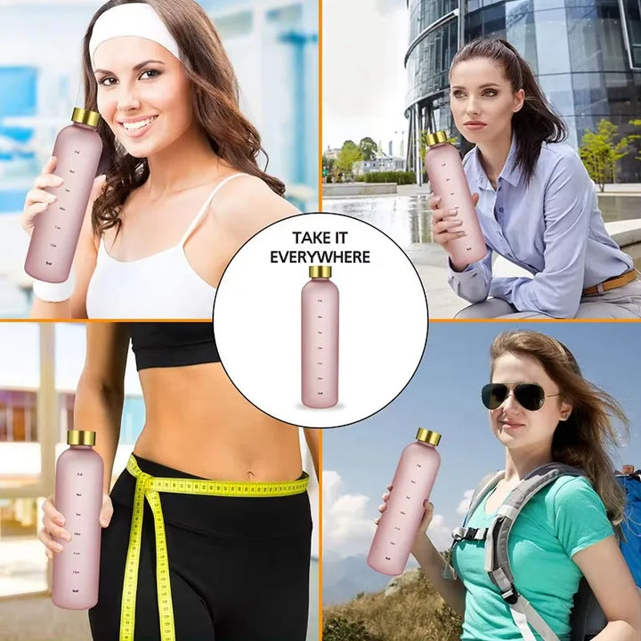 Premium 1L Motivational Water Bottle with Time Marker - BPA-Free, Leakproof Frosted Plastic, 32oz Reusable Sports and Fitness