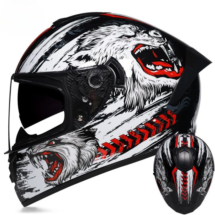 Premium Full Face Racing Motorcycle Helmet – Winter Warm Double Visor, Motorbike Sports Helmet, Adjustable Ventilation