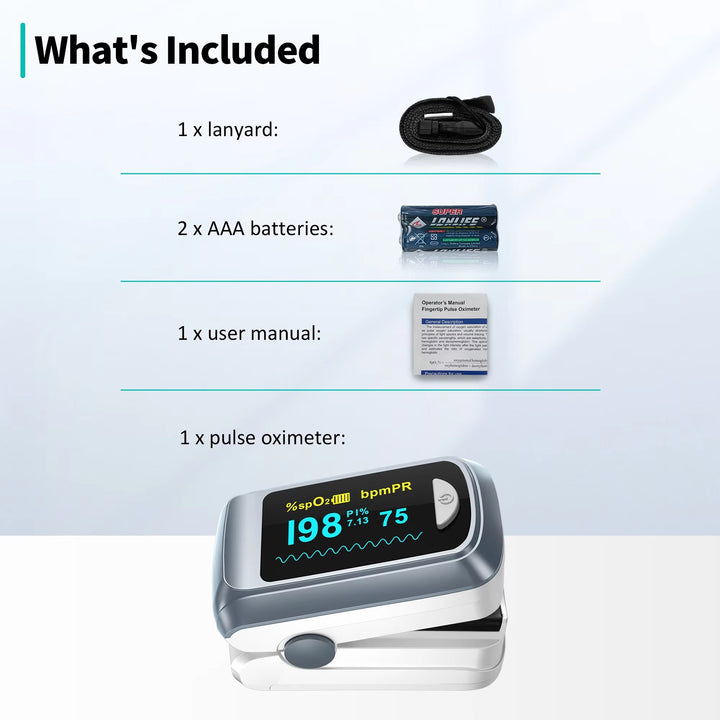 Premium Fingertip Pulse Oximeter – SPO2, Heart Rate, and Perfusion Index Monitor with OLED Display, Fast 8-Second Reading, and Auto Shut-Down, Ideal for Adults and Teens Above 12