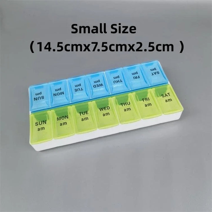Premium Weekly Travel Pill Organizer – 7-Day 14-Grid Medicine Storage Box for Tablets, Vitamins, Fish Oils, and Supplements