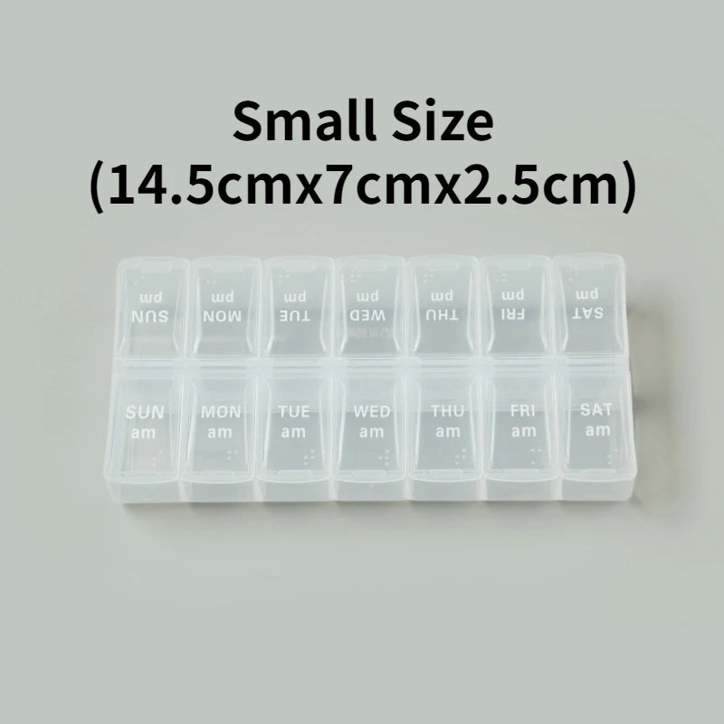 Premium Weekly Travel Pill Organizer – 7-Day 14-Grid Medicine Storage Box for Tablets, Vitamins, Fish Oils, and Supplements