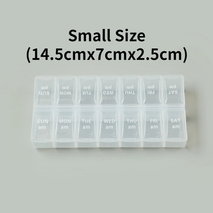 Premium Weekly Travel Pill Organizer – 7-Day 14-Grid Medicine Storage Box for Tablets, Vitamins, Fish Oils, and Supplements
