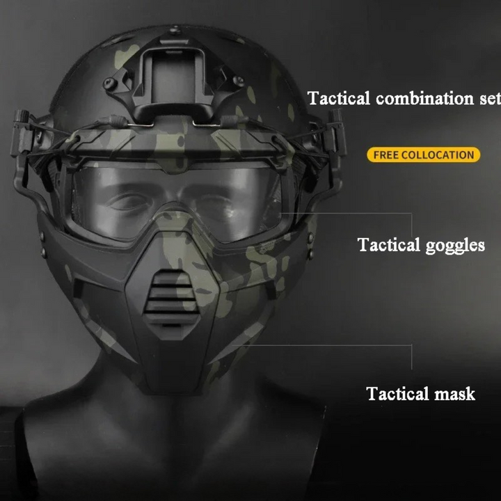 Premium Tactical FAST Helmet Half Face Mask with Flip Goggles – Hunting, Airsoft, Paintball Mask, Helmet Accessories for Shooting & Tactical Gear