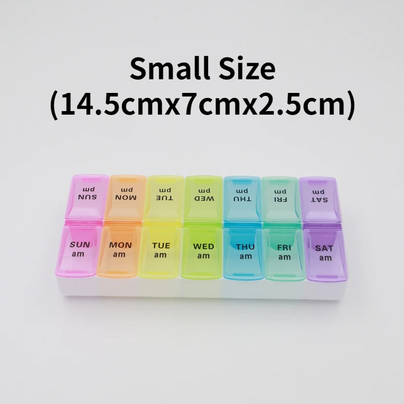 Premium Weekly Travel Pill Organizer – 7-Day 14-Grid Medicine Storage Box for Tablets, Vitamins, Fish Oils, and Supplements