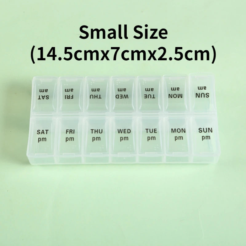 Premium Weekly Travel Pill Organizer – 7-Day 14-Grid Medicine Storage Box for Tablets, Vitamins, Fish Oils, and Supplements