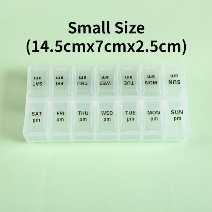 Premium Weekly Travel Pill Organizer – 7-Day 14-Grid Medicine Storage Box for Tablets, Vitamins, Fish Oils, and Supplements