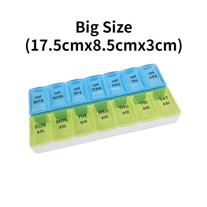 Premium Weekly Travel Pill Organizer – 7-Day 14-Grid Medicine Storage Box for Tablets, Vitamins, Fish Oils, and Supplements