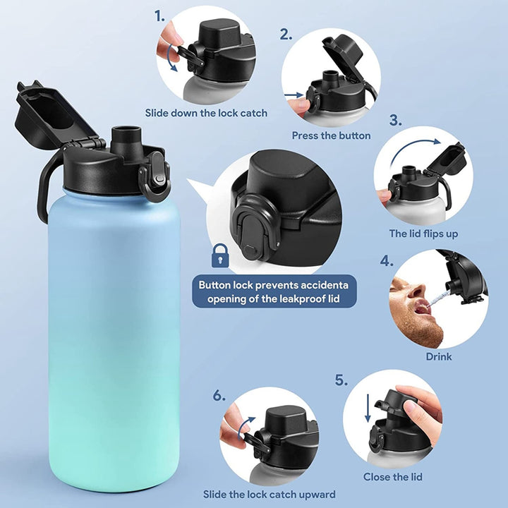Premium 1.9L Stainless Steel Thermos Bottle – Large Capacity Cold & Hot Vacuum Flask with Rope, Thermal Water Bottle for Gym,