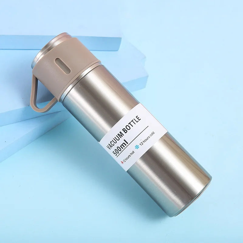Luxury Stainless Steel Vacuum Flask 500ml - Shimmering Business Style Thermos Bottle, Insulated Hot & Cold Coffee Mug with 