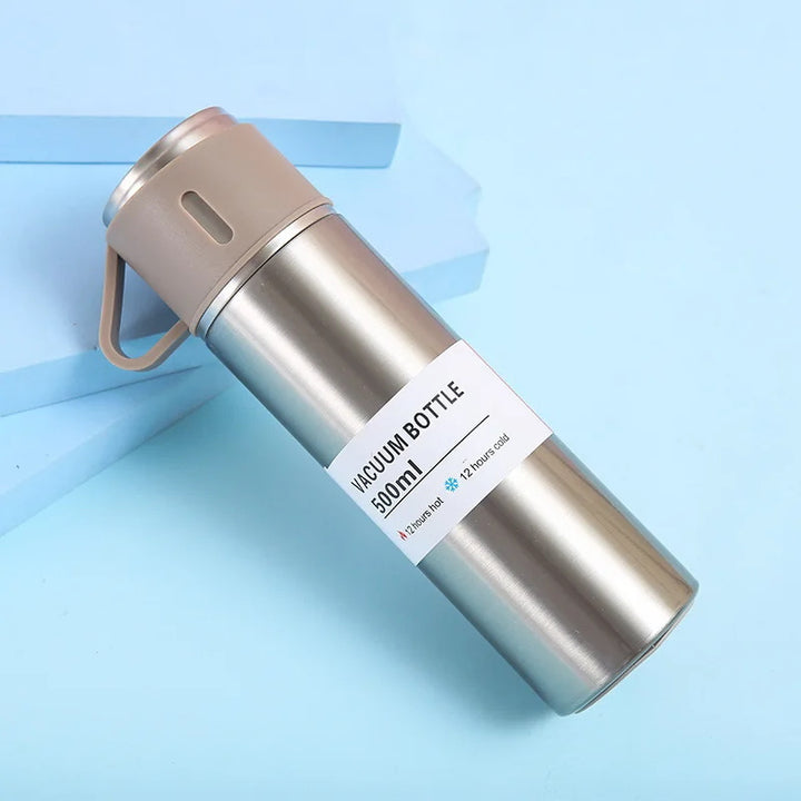 Luxury Stainless Steel Vacuum Flask 500ml - Shimmering Business Style Thermos Bottle, Insulated Hot & Cold Coffee Mug with 